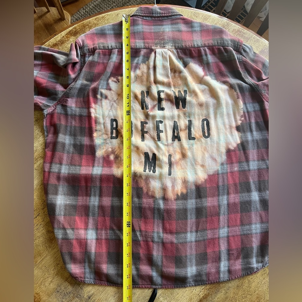 Lake Michigan Upcycled Flannel Plaid Button Down Shirt New Buffalo Beach Mens XL - Picture 10 of 15
